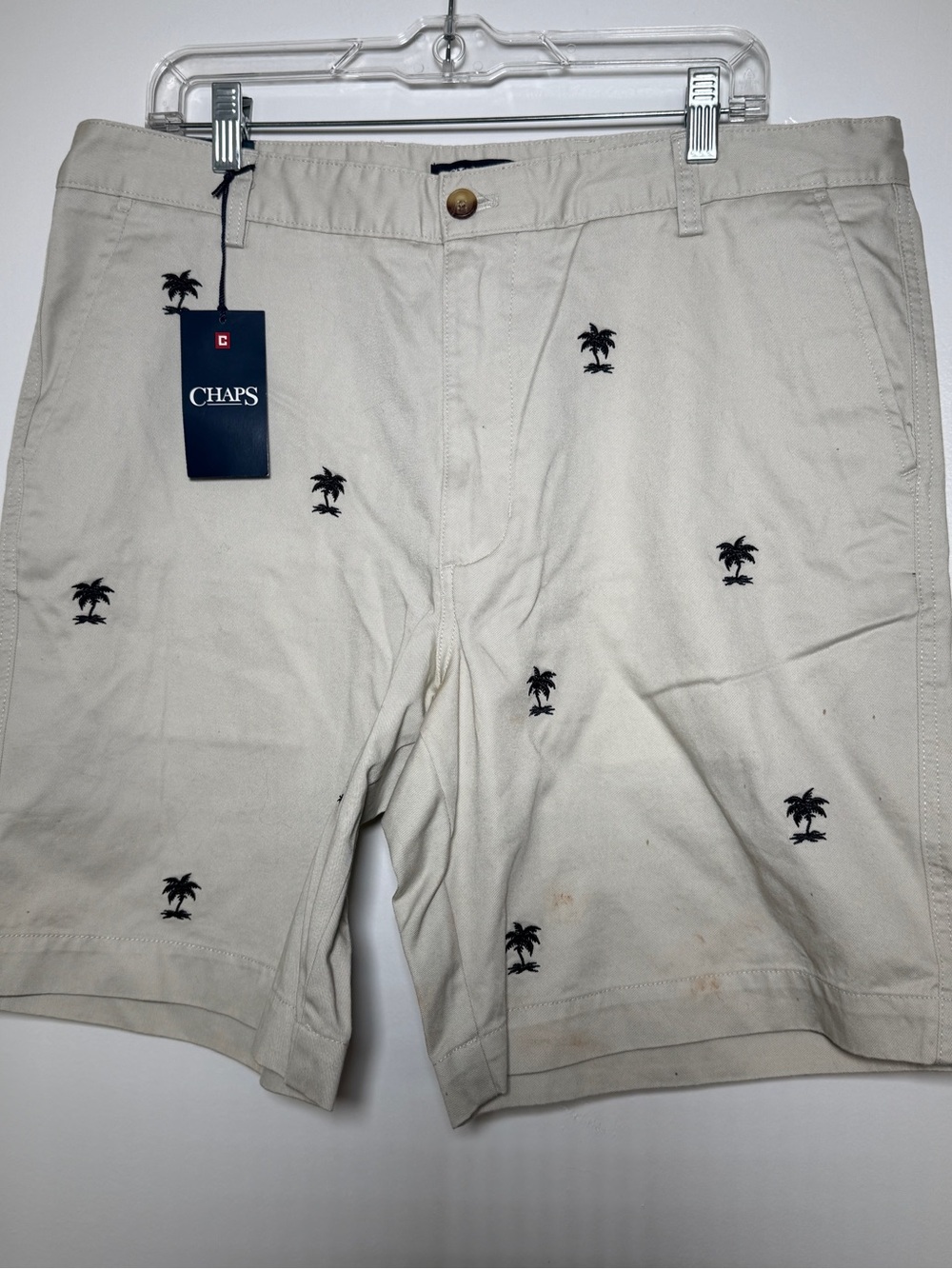 Chaps Men's Palm Embroidered Beige Shorts 36 NWT-READ